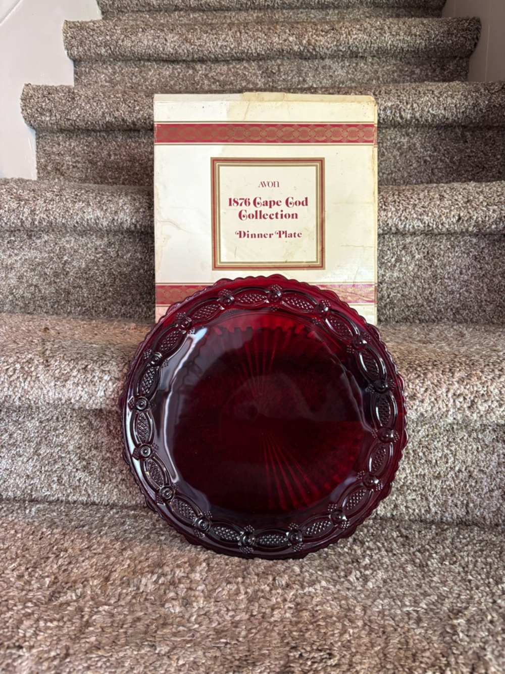 Avon Ruby Red Scalloped Glass Dinner Plate